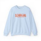 A light blue sweatshirt with an old man gang logo on it.