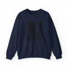 A navy blue sweatshirt with black print on it.