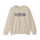 A beige sweatshirt with the words old man gang written on it.