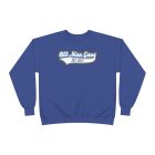 A blue sweatshirt with an old man gang logo.