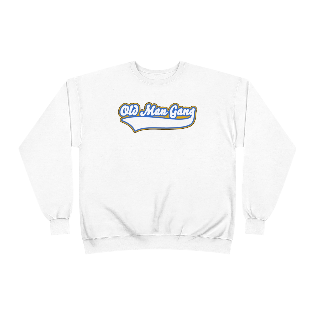 A white sweatshirt with the words " old man bay ".