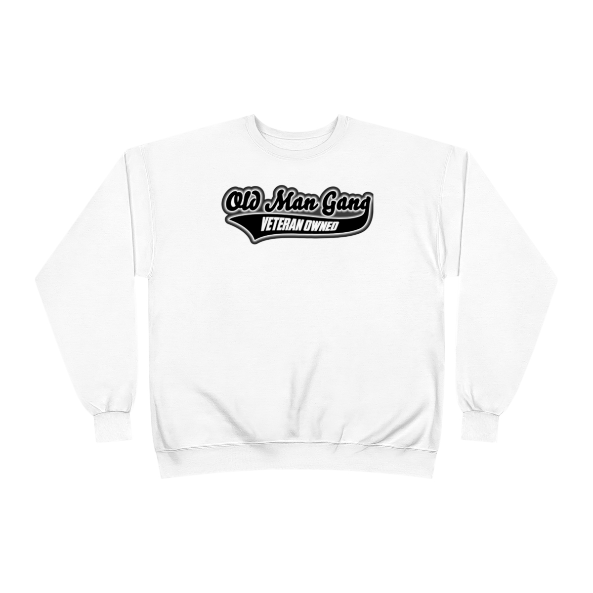A white sweatshirt with an old school logo.