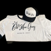 A hat and shirt with the words " old man gang since 2 0 1 7 ".